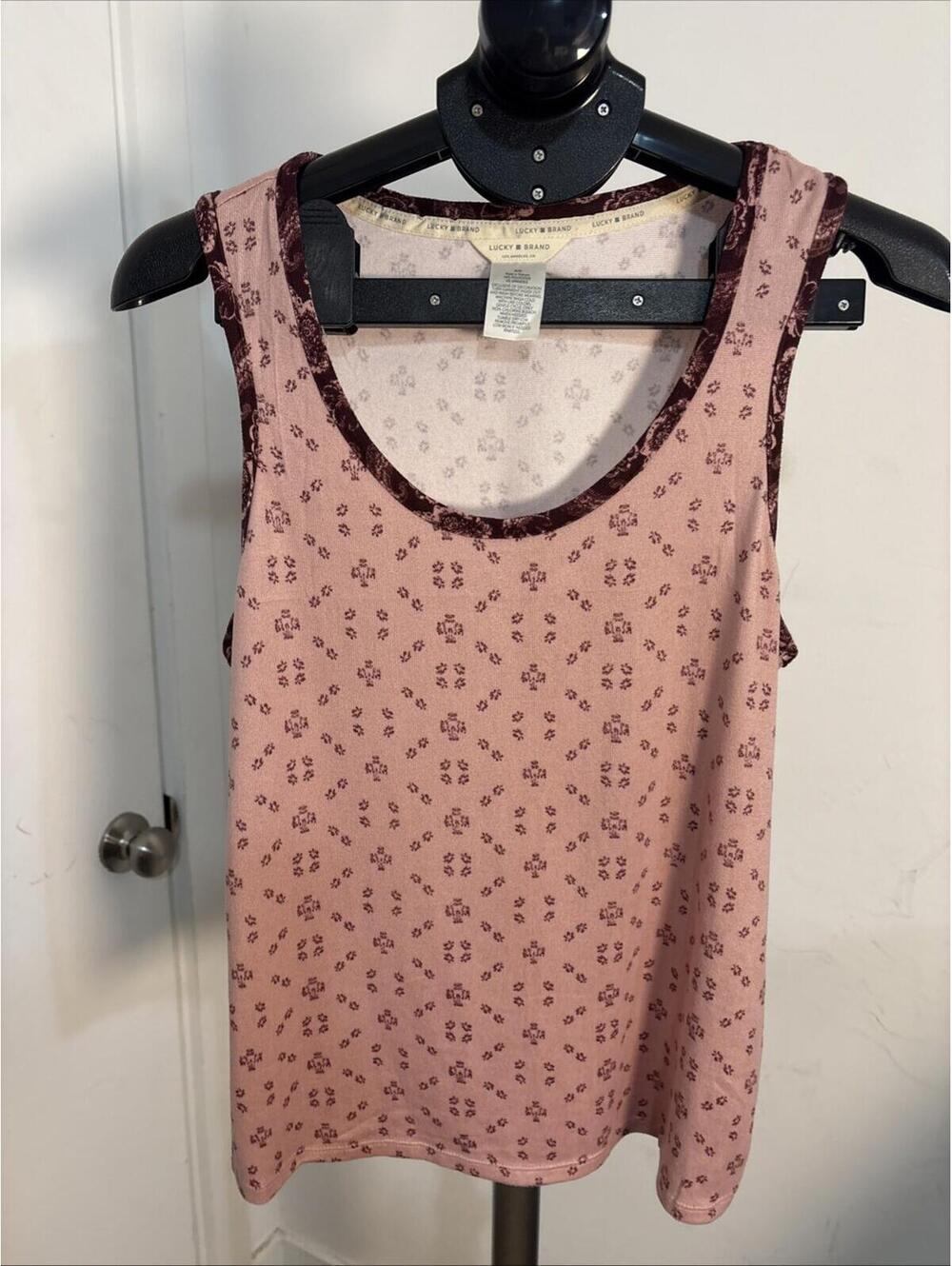 Lucky Brand Womens L Tank Pajama Shirt Size M Pink/Burgundy
